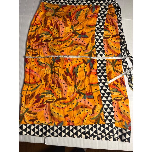 Farm Rio For Anthropologie Orange bead Banana Print Wrap Midi Skirt XL Viscose - Picture 10 of 14